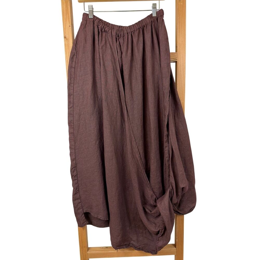 Cynthia Ashby Brown Linen Funky Twist Tie Hem Maxi Skirt Size L